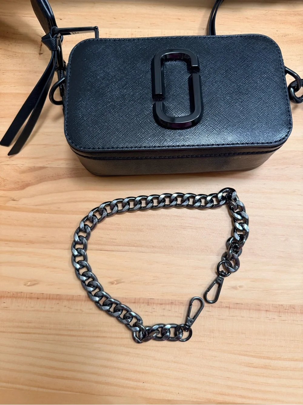 Marc Jacobs Black Leather Chain-Accent Crossbody Camera Bag